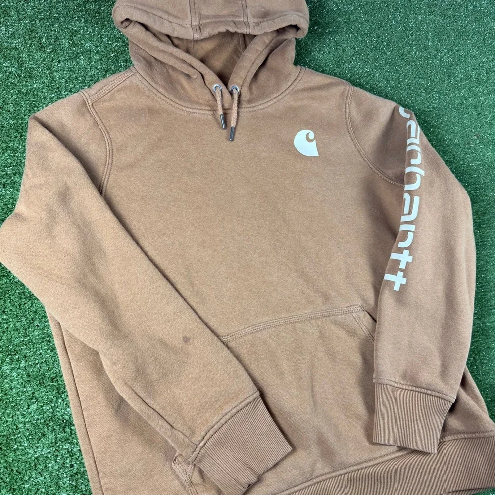 Carhartt‎ Youth Brown Relaxed Fit Graphic Sleeve Logo Hoodie Large 12-14